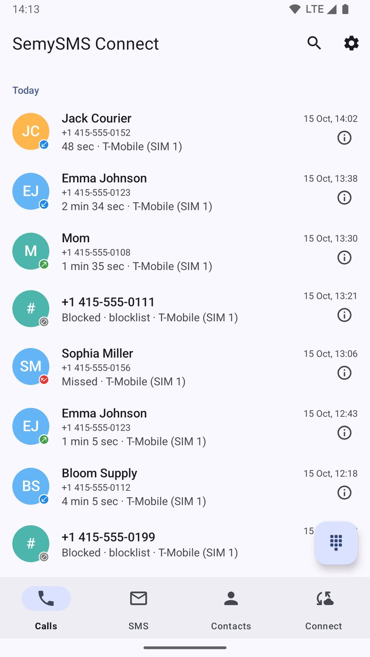 Call log: incoming, outgoing, blocked